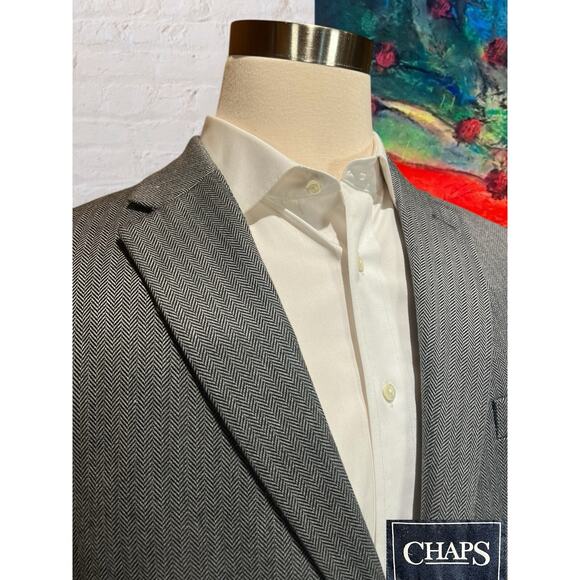 Chaps Ralph Lauren 46R Gray Herringbone Blazer Sport Coat Jacket - Picture 5 of 12
